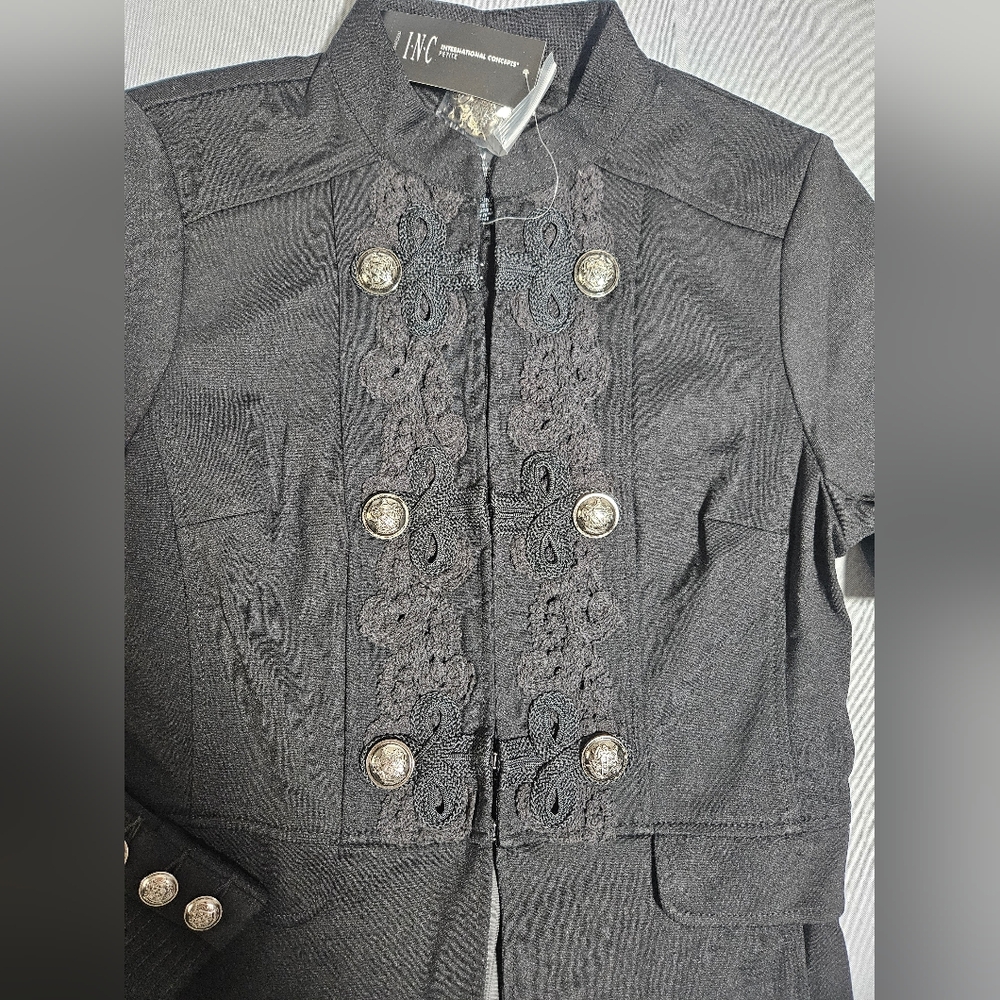 INC International Concepts MILITARY Marching STYLE Black Peplum Jacket Sz PM NWT - Picture 3 of 6